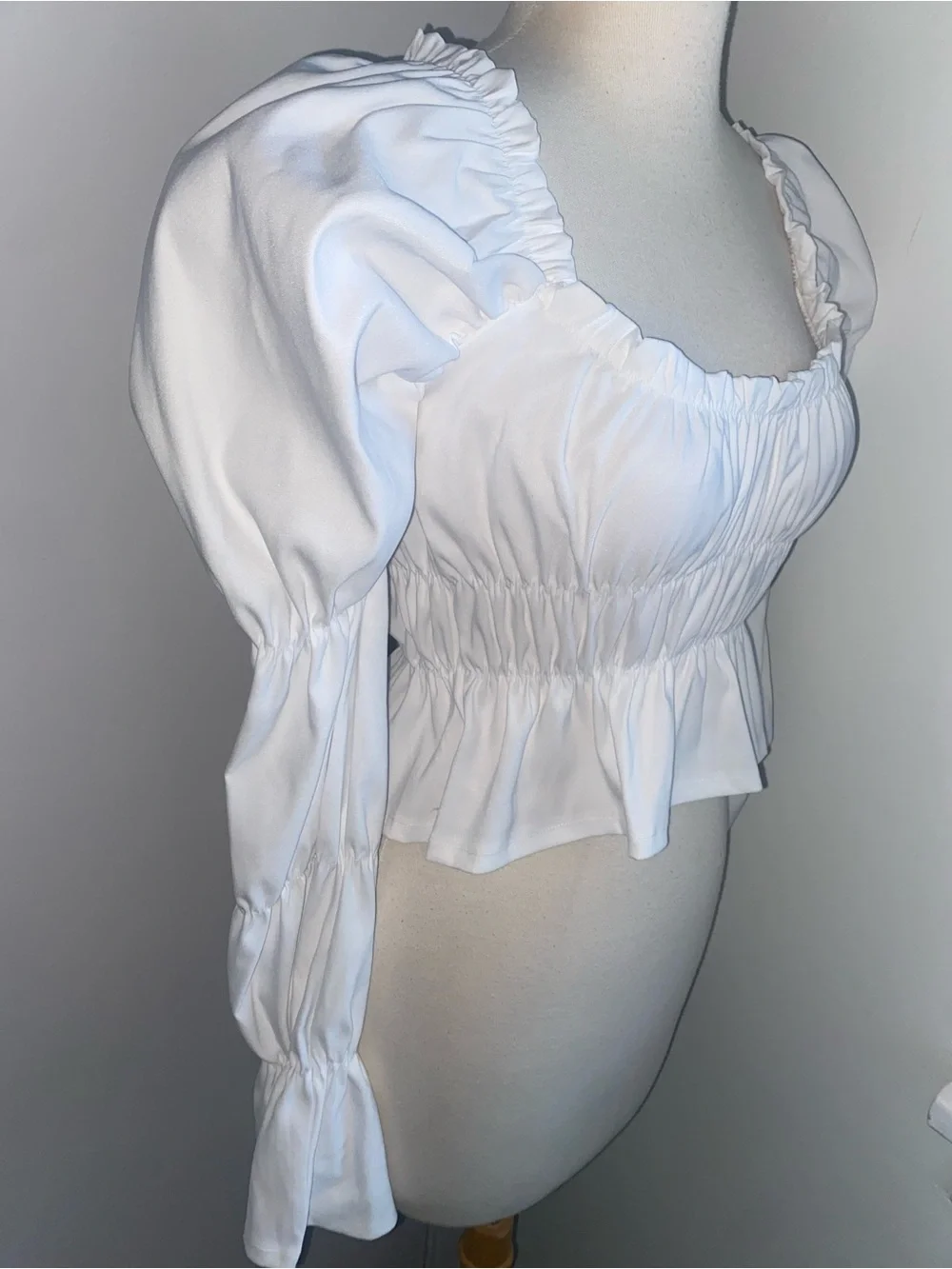 ZARA White Smocked Square-Neck Puff Sleeve Top - Size S/M - NEW
